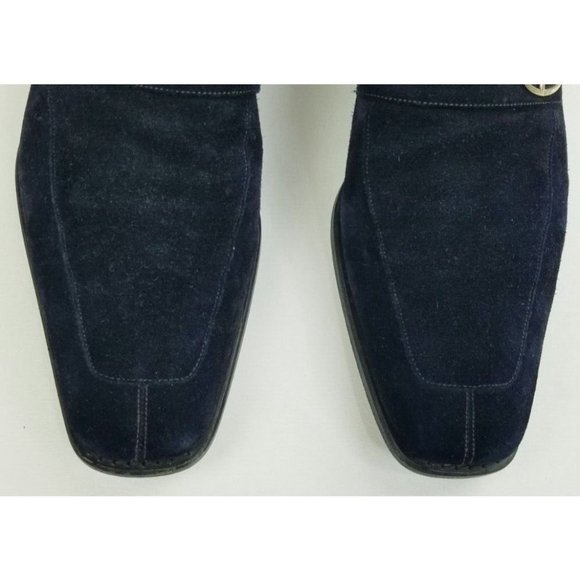 Gucci 7.5D Men s Black Suede Leather Slip On Metal Logo Strap Square Toe Loafers main image 5